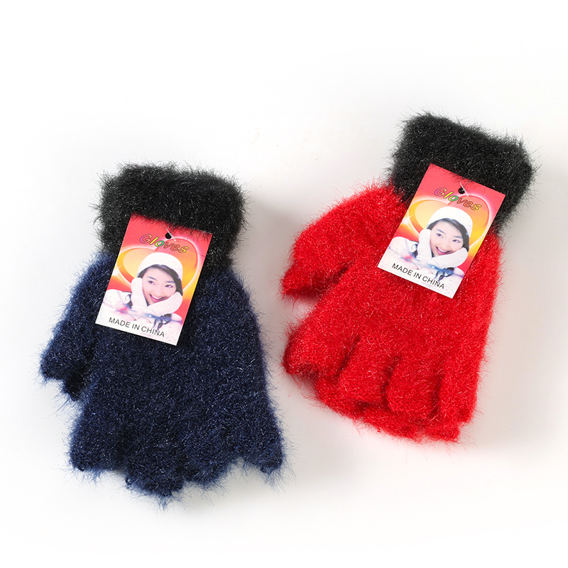 Women's cat hair half-finger gloves