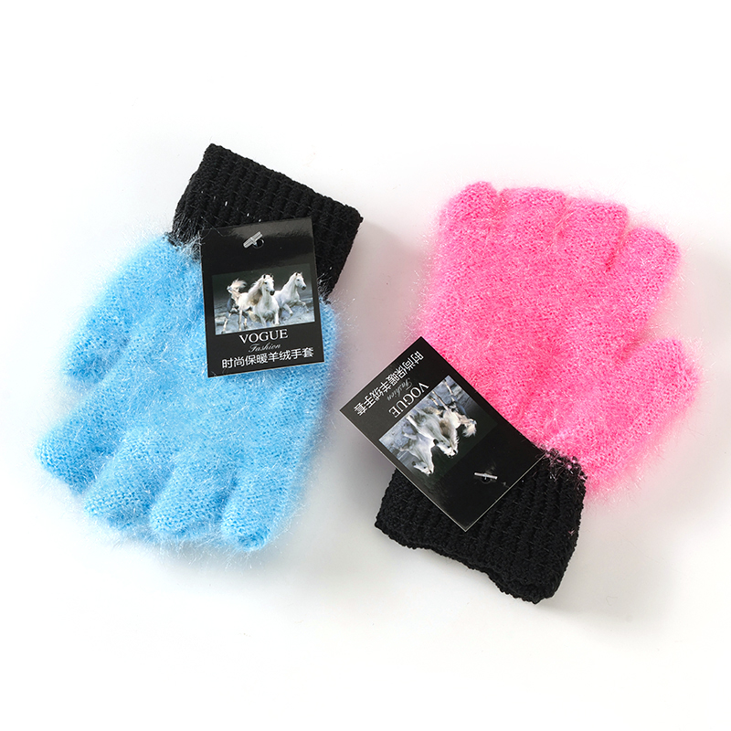 Women's pie line cat hair half-finger gloves