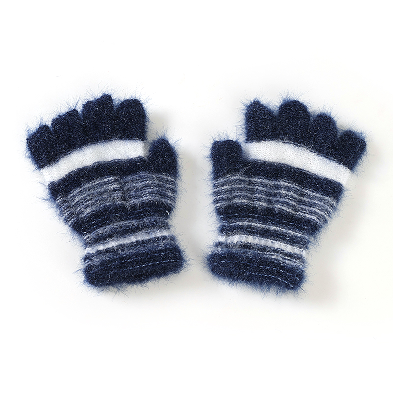 Women's color stripe cat hair half-finger gloves
