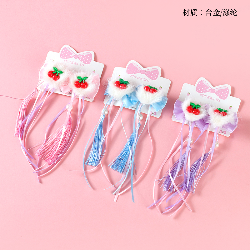 Boxed Bow-tie Cherry Streamers Tassel Children's Pair Duck Clip