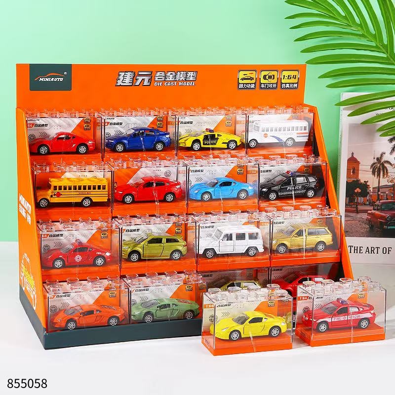 64-scale Double Door Alloy Car Model Mixed Pack with Display Rack-8006B