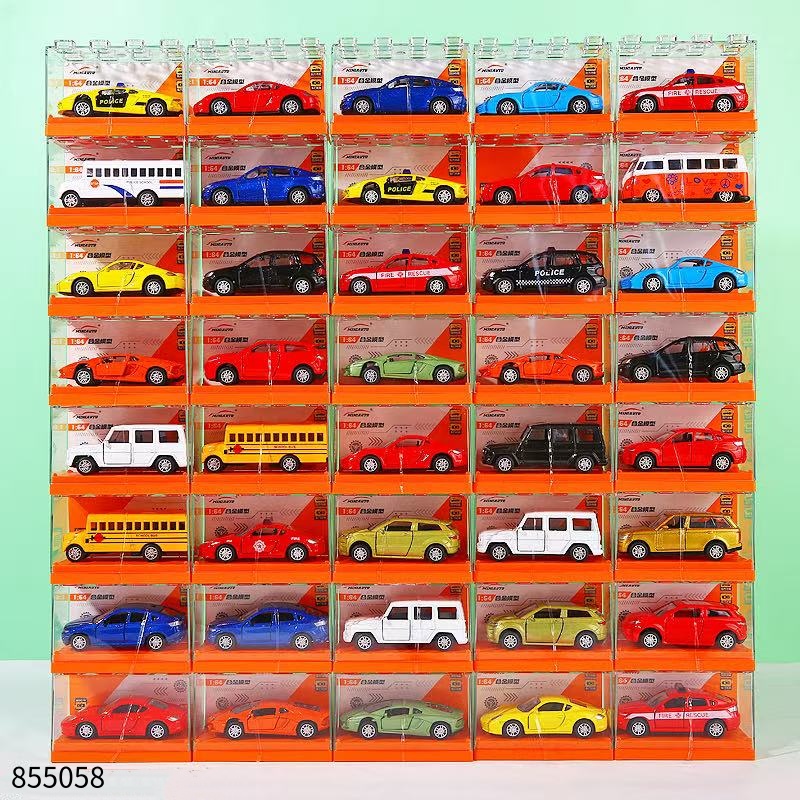 64-scale Double Door Alloy Car Model Mixed Pack with Display Rack-8006B