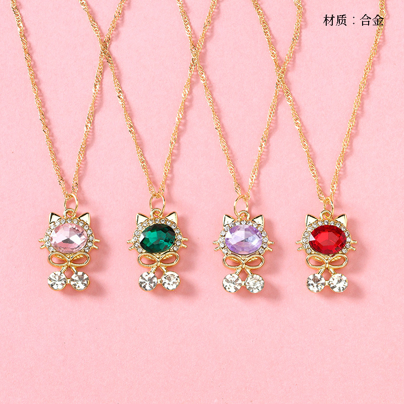 Bow tie zircon cat head pendant necklace