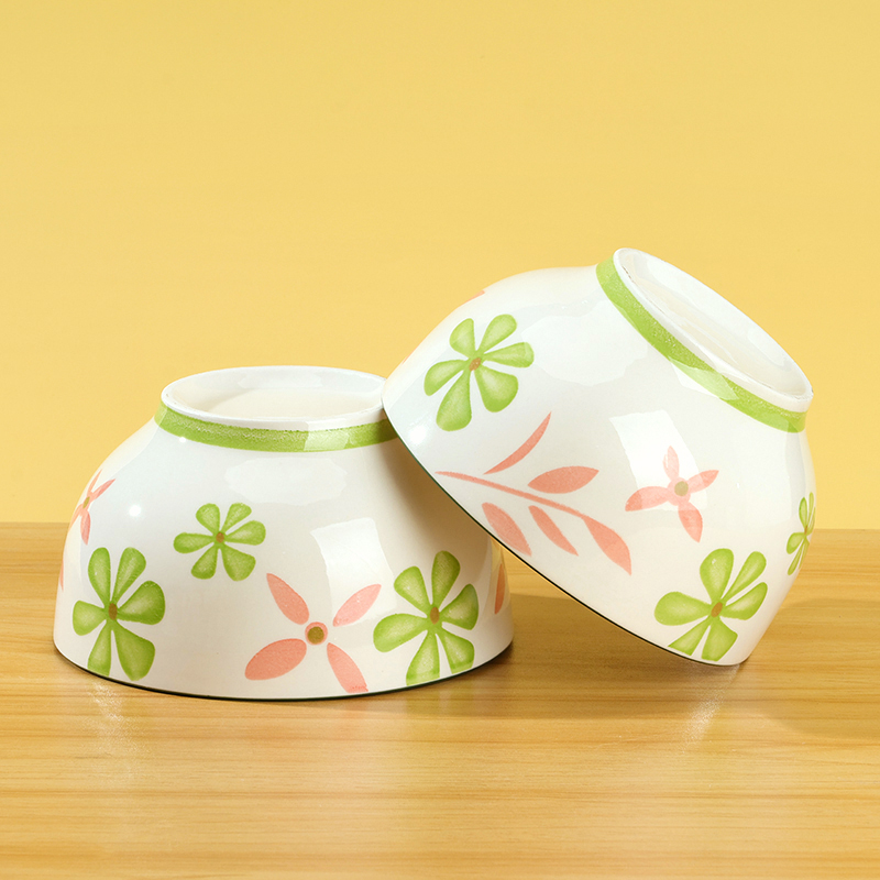 Printed 5.5-inch smooth bowl (green powder flower language)