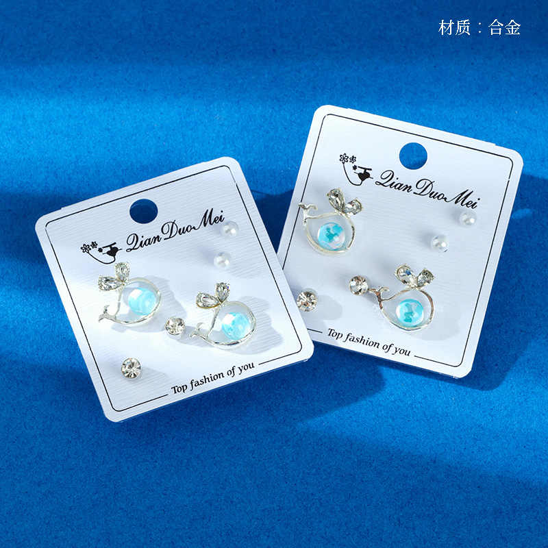 Long zircon whale earrings (3 pairs)