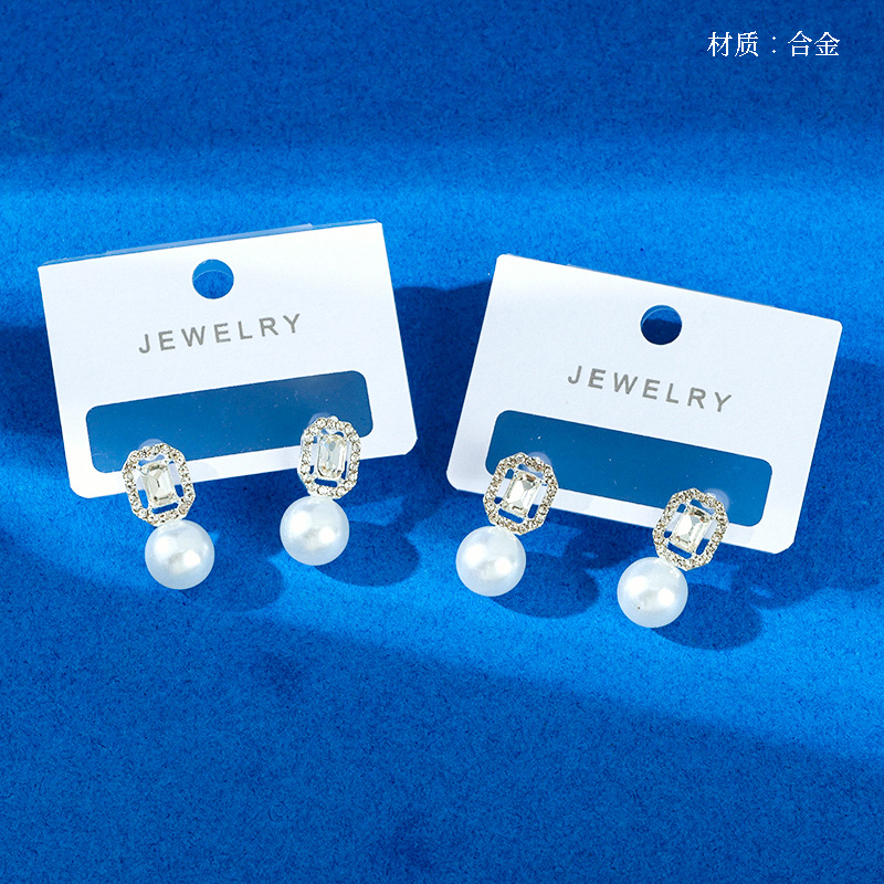 Diamond Hanging Pearl Earrings