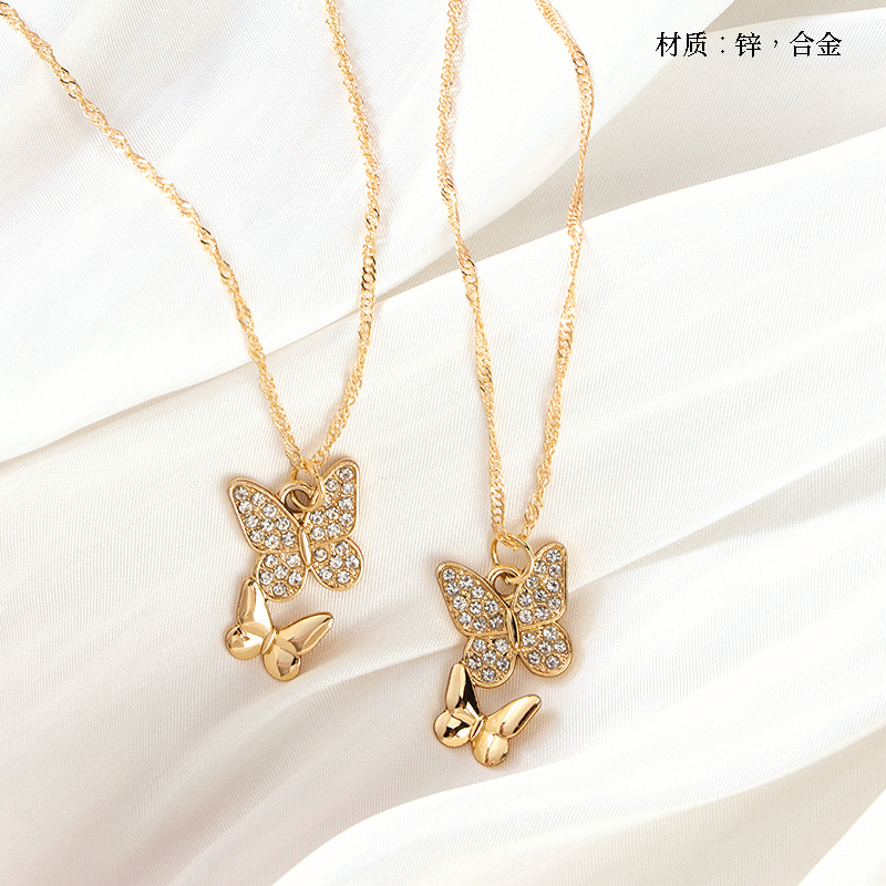 Two Rhinestone Butterfly Water Ripple Necklace