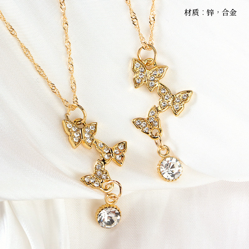 Three Diamond Butterfly Water Ripple Necklace