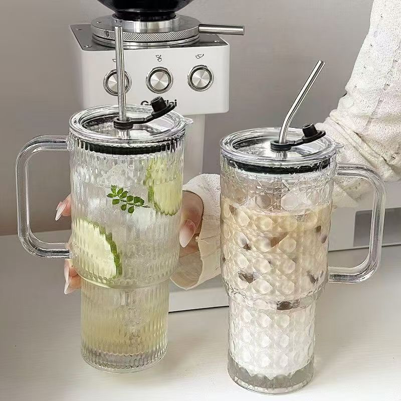 Quanming Bingba Glass Handcup (750ML, straw with lid)