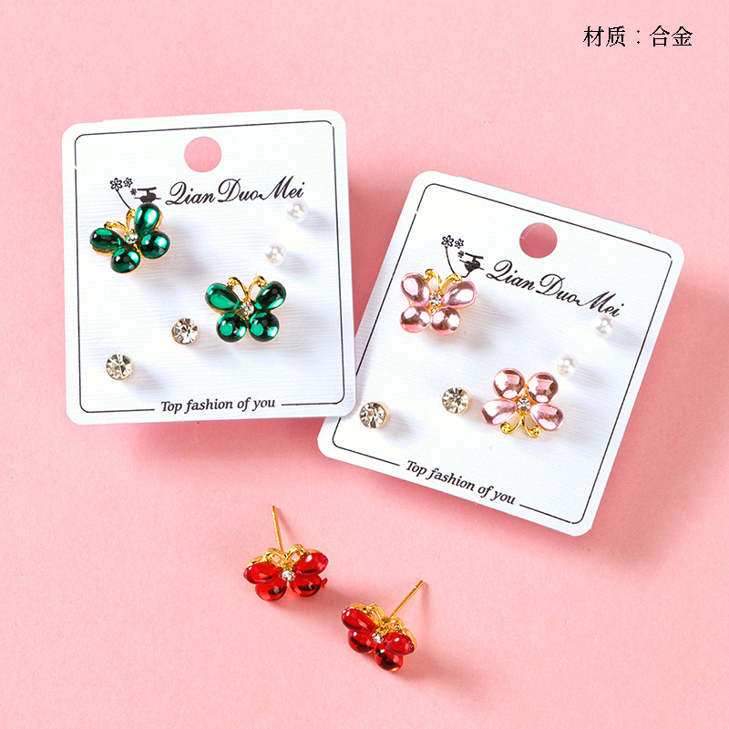 Long zircon butterfly earrings (3 pairs)