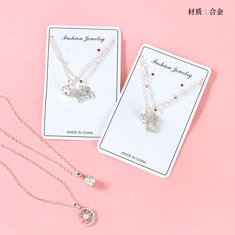 Couple's Necklace with Full Diamond Ball