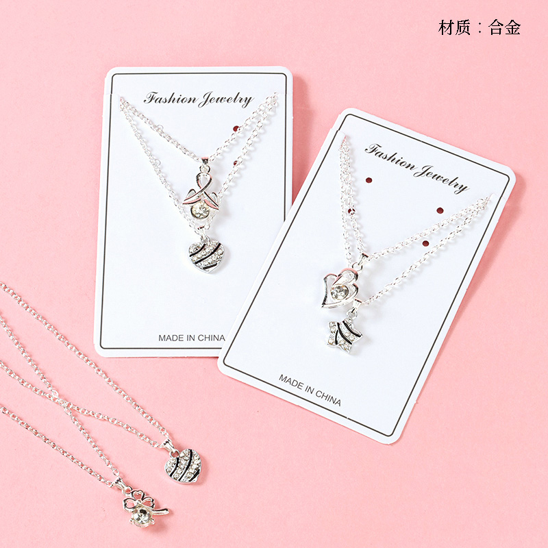 Twill multi-diamond couple necklace