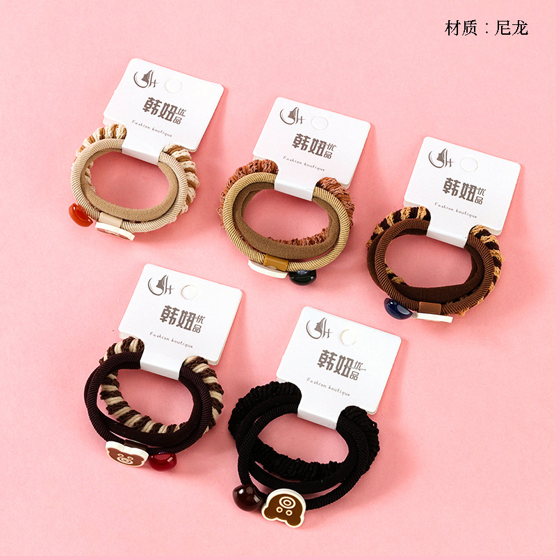 Curry color bear head accessories combination rubber band (3)