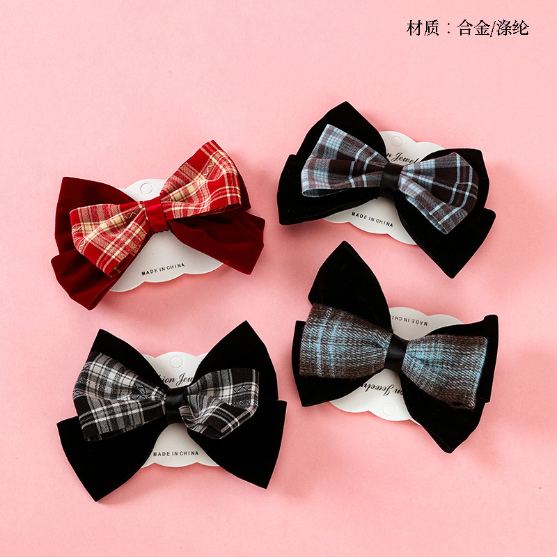 Pair Flocking Plaid Bow Duck Clip