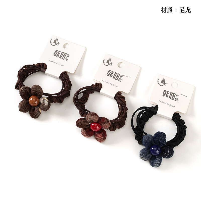 Dark fabric big flower accessories rubber band (2)