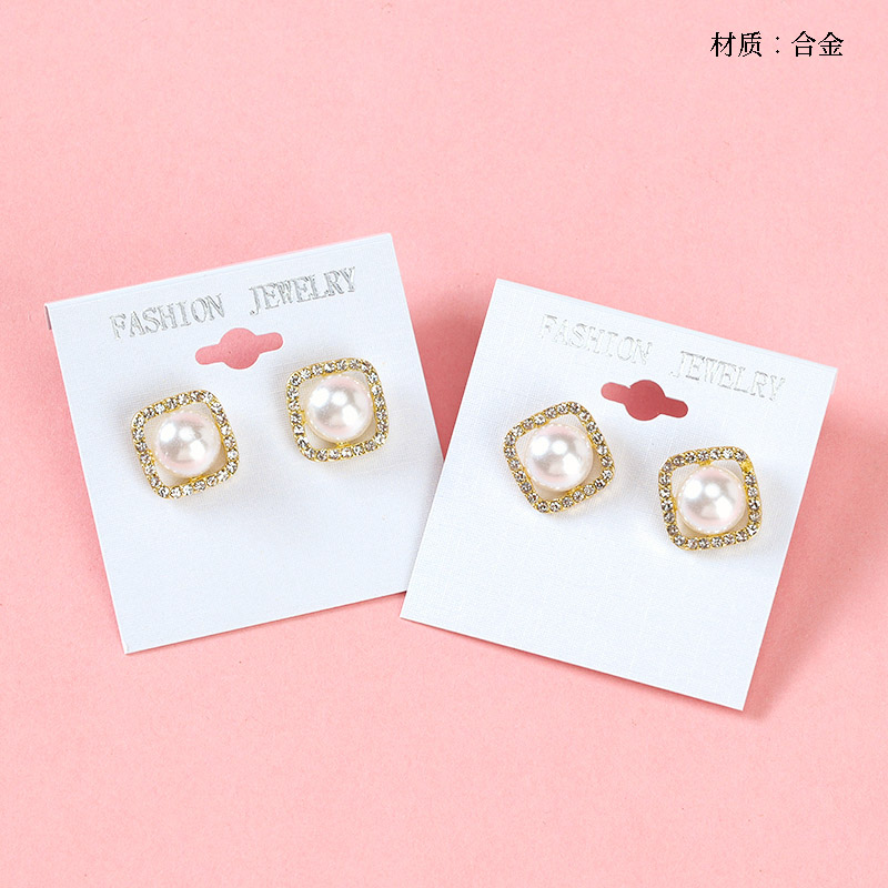 Square Trimmed Pearl Stud Earrings