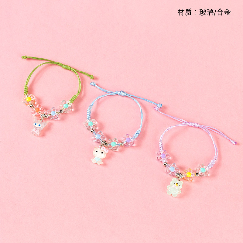 Flower Beaded Pendant Woven Bracelet