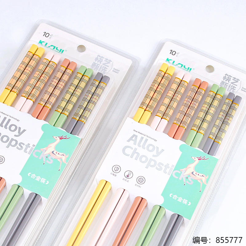 Grid Pattern Colorful Alloy Chopsticks 7174