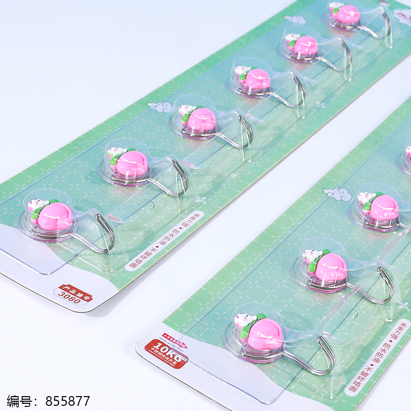 Multicolor Cartoon Adhesive Hooks 6-Row Pack 3080