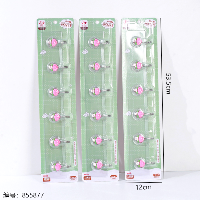 Multicolor Cartoon Adhesive Hooks 6-Row Pack 3080