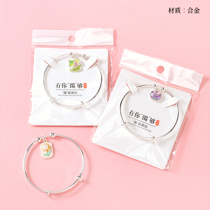 Silver Oil Painting Pearl Pendant Push-Pull Bracelet