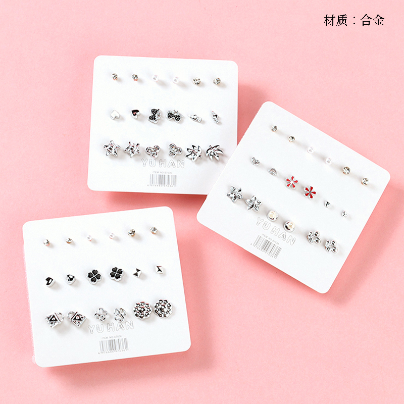 Nine pairs of zircon alloy combination earrings
