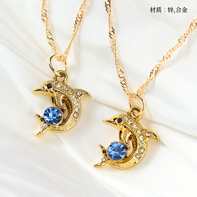 Blue Diamond Dolphin Water Ripple Necklace