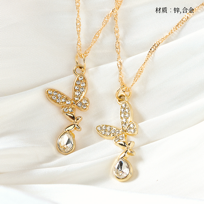 Water Drop Zircon Butterfly Water Ripple Necklace