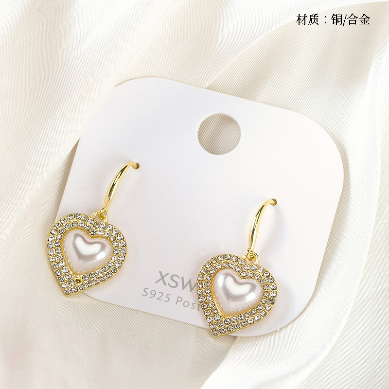 French Full Diamond Pearl Earrings