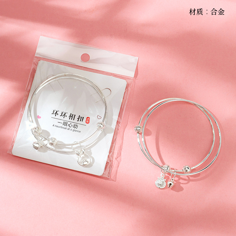 Two-Layer Silver Transfer Bead Pendant Bracelet