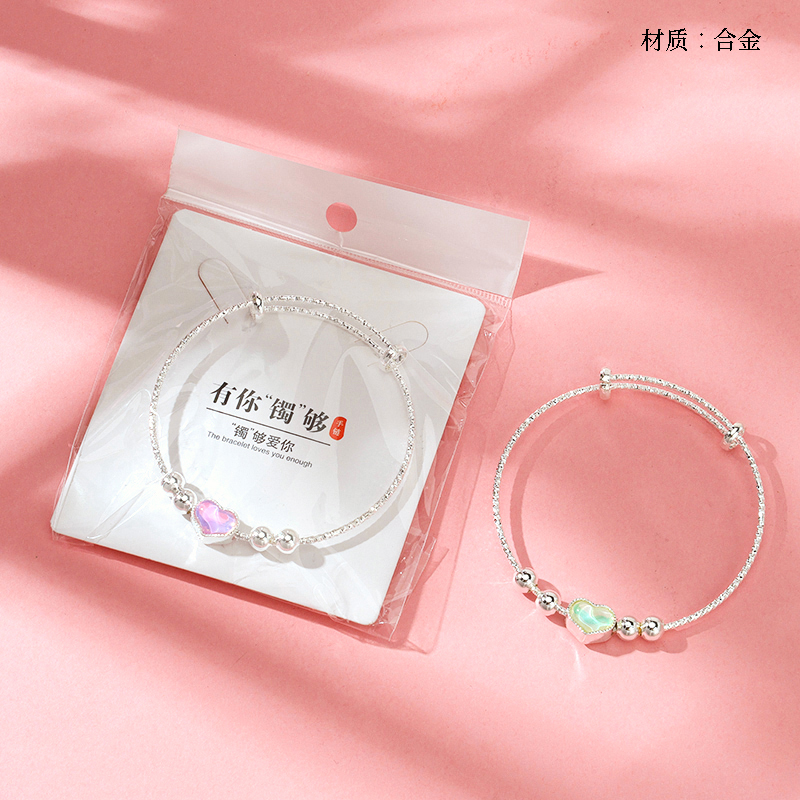 Silver Enamel Love Heart Pendant Bracelet