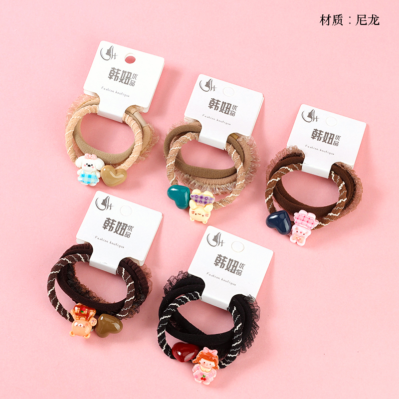 Curry color cartoon love accessories combination rubber band (3)