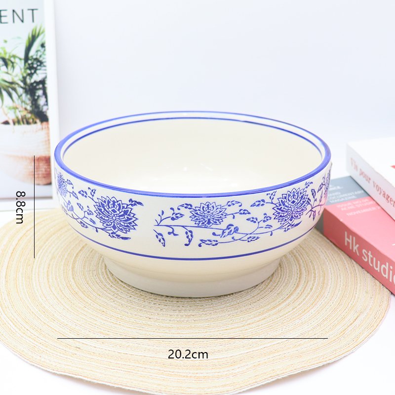 8.5-inch Western Bowl (White & Blue Porcelain)