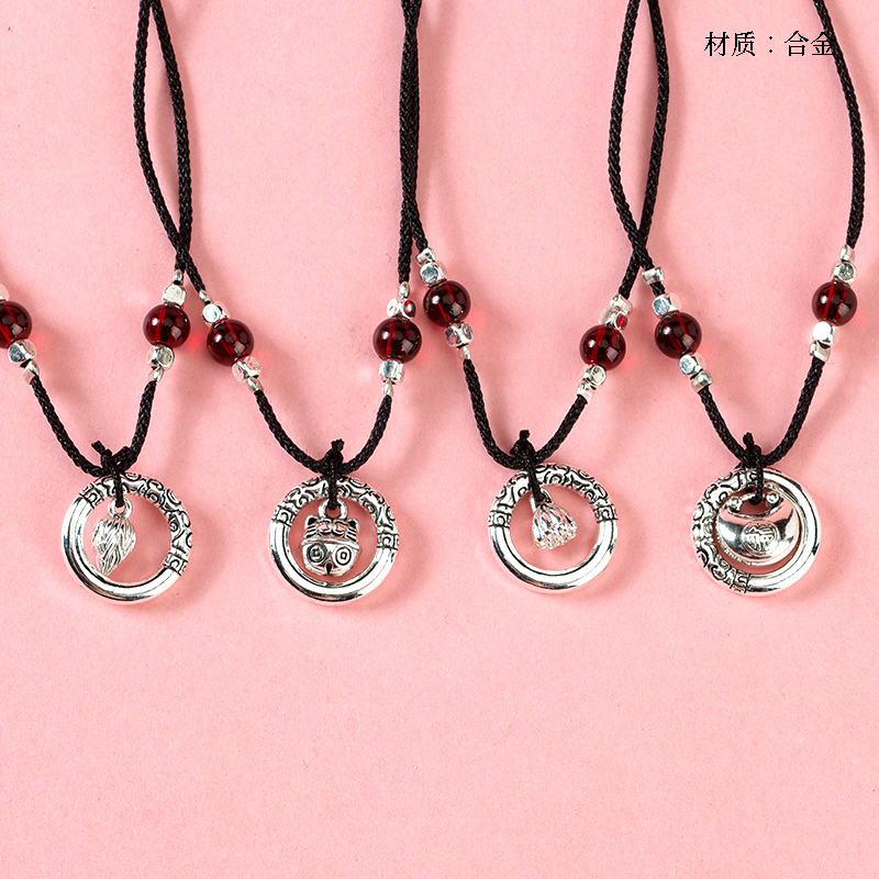 Black Rope Ancient Law Peace Buckle Pendant Necklace