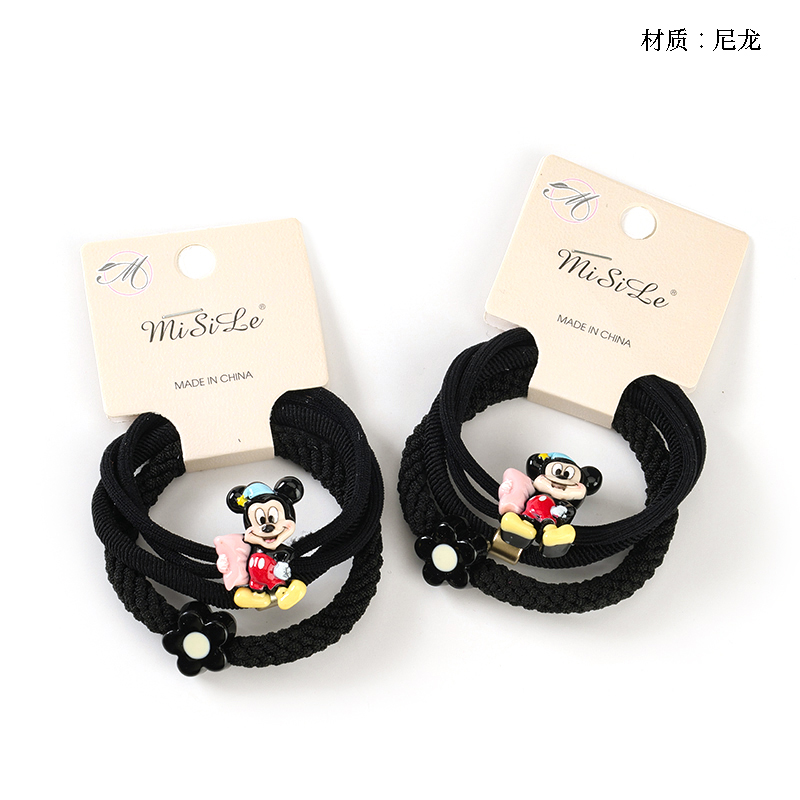 Three Mickey Flower Accessories Black Rubber Band