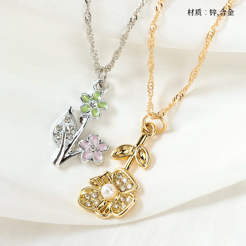 Drop oil small flower water ripple necklace