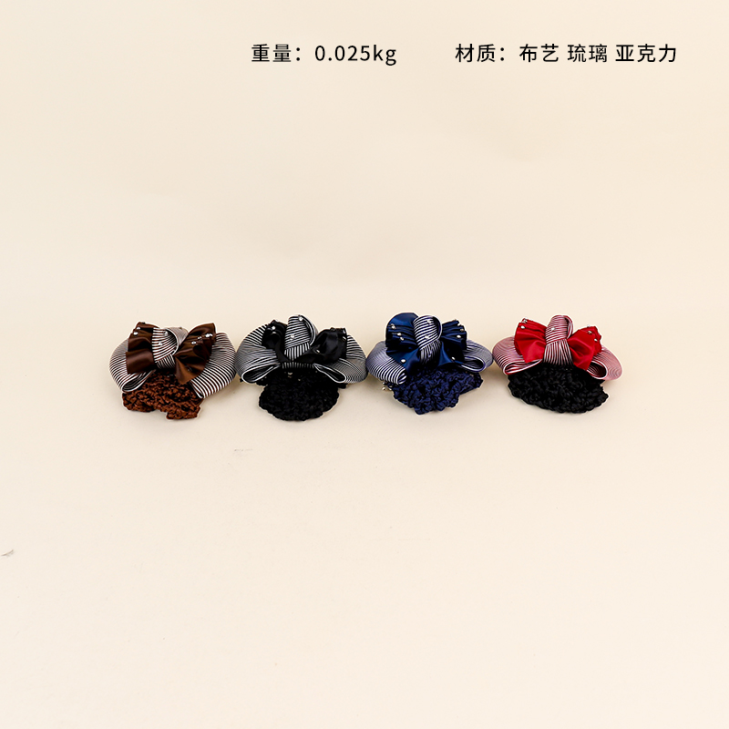 Stripe knot drill net pocket coil hair clip (mixed color)