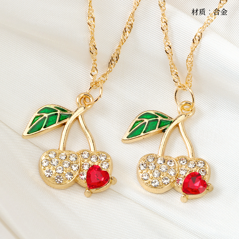 Micro-inlaid zircon cherry necklace