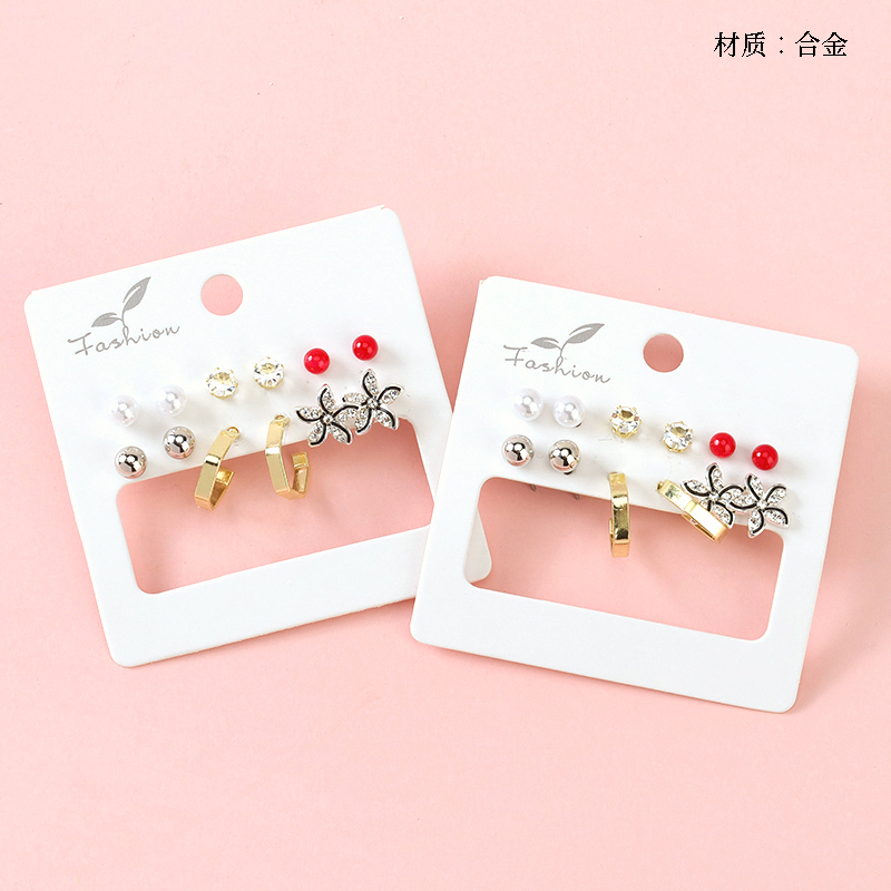 Six pairs of point drill pearl stud earrings