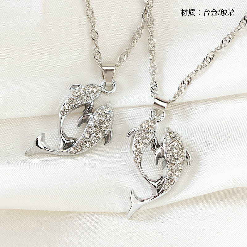 Fashion Point Diamond Double Dolphin Necklace