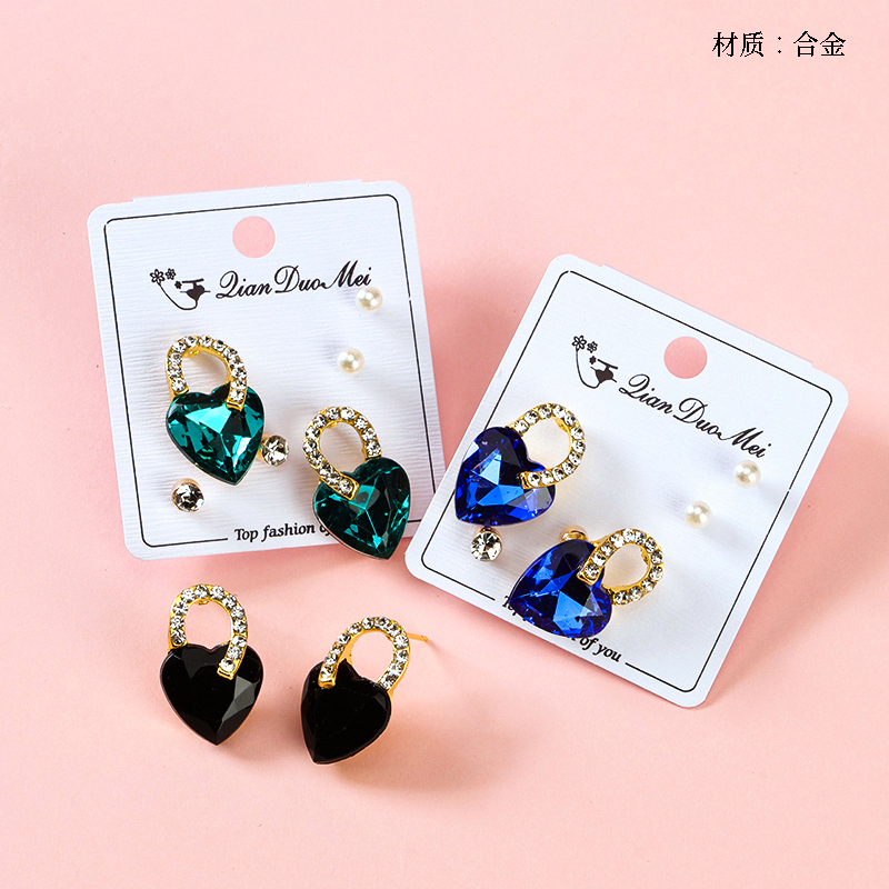 Long colorful love crystal earrings (3 pairs)