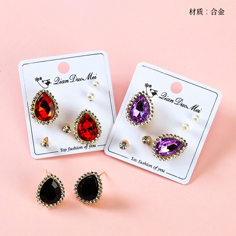 Long diamond drop zircon earrings (3 pairs)