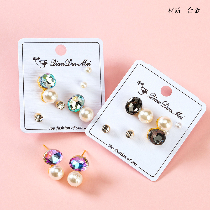 Long crystal hanging pearl earrings (3 pairs)