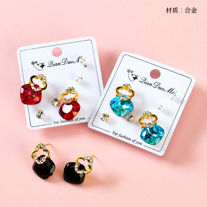 Long micro diamond zircon earrings (3 pairs)