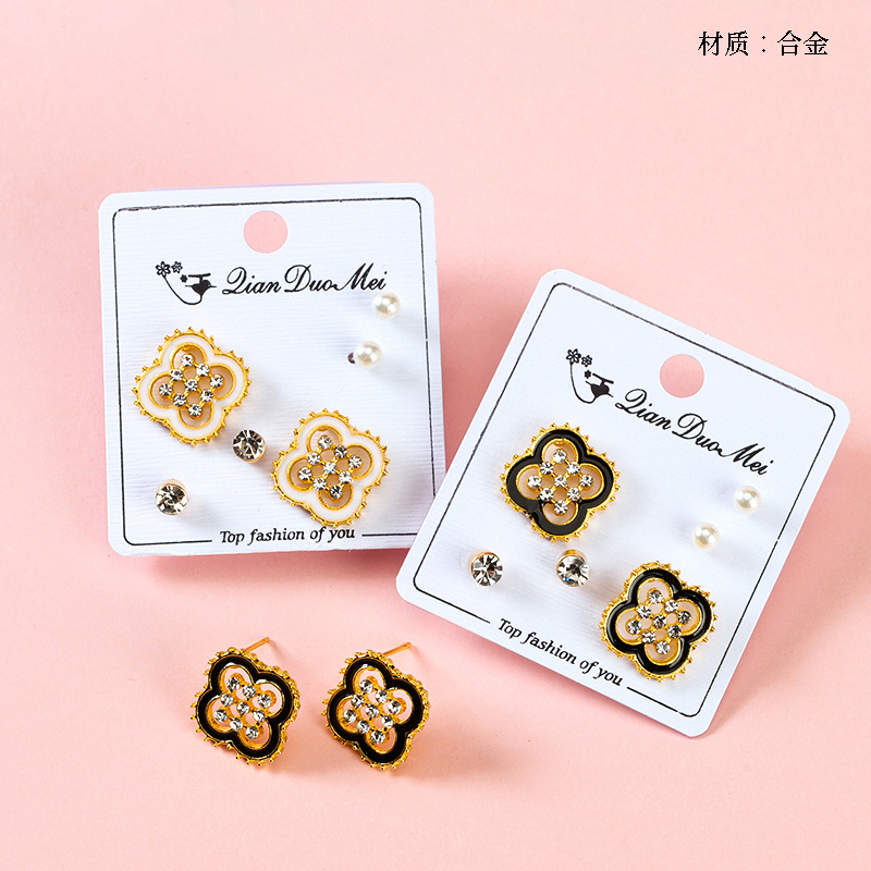 Long drip point drill four-leaf clover earrings (3 pairs)