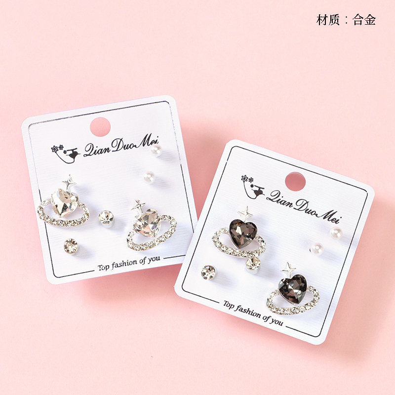 Long point drill star love earrings (3 pairs)