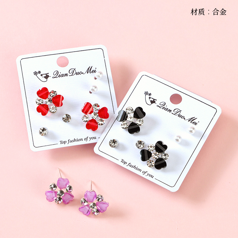 Long point drill color flower earrings (3 pairs)