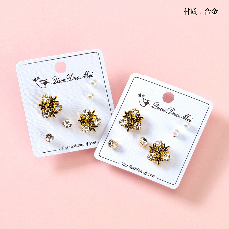 Long point drill Phnom Penh flower earrings (3 pairs)