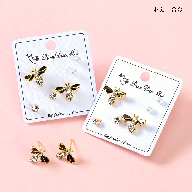 Long-tailed diamond bee earrings (3 pairs)