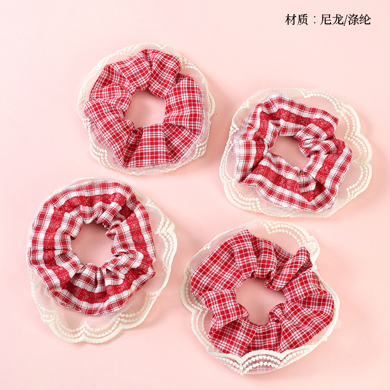 Boxed red lace plaid large intestine ring